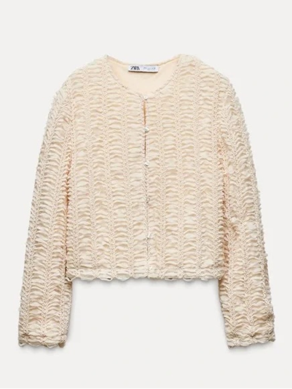 ZARA Women's Structured Knit Cardigan Size Small Textured Crop Long Sleeve Top S